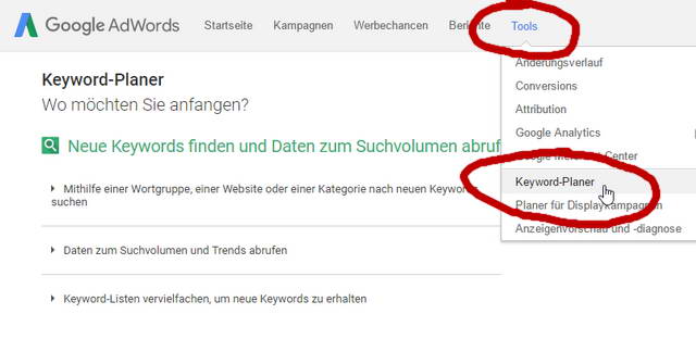 Keyword Recherche Google Keyword Planer