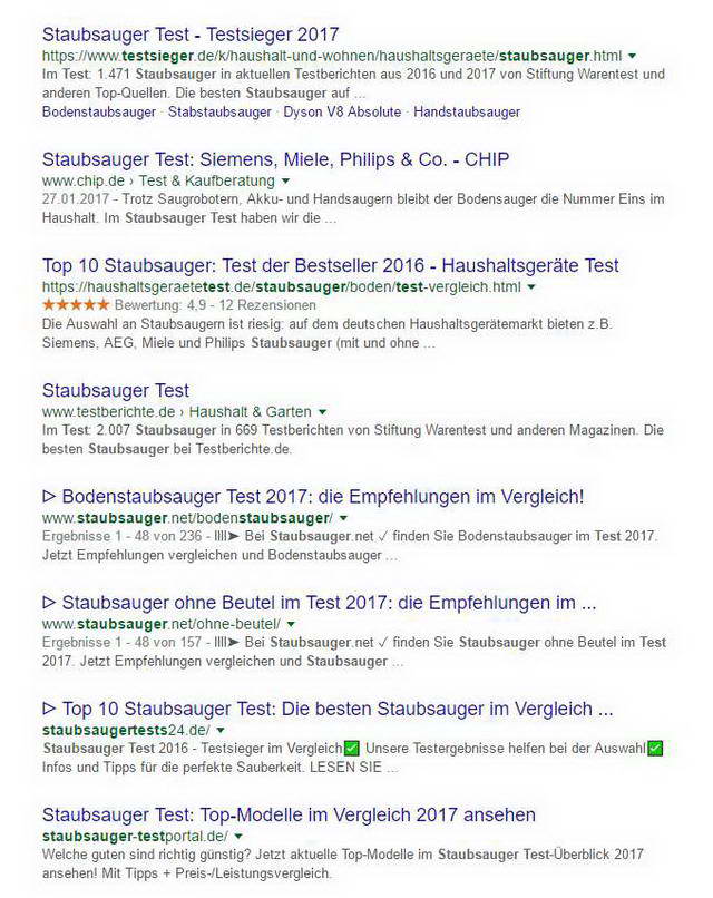 Suchmaschinenoptimierung Google Suchergebnisse