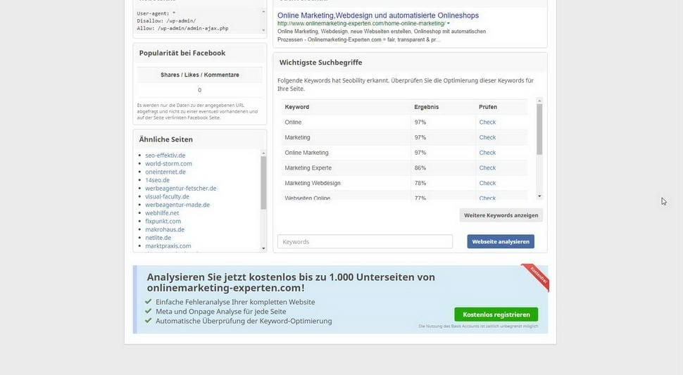 Keywords nach Optimierung