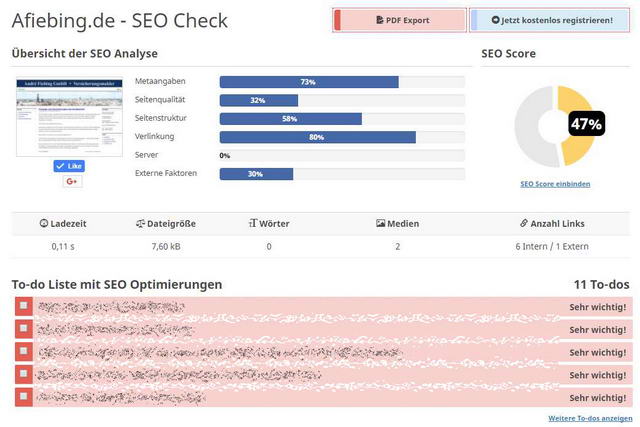 Homepage Versicherungsmakler SEO Check