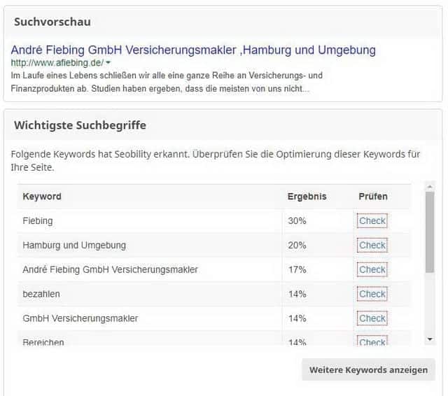 Makler Homepage Keyword Check