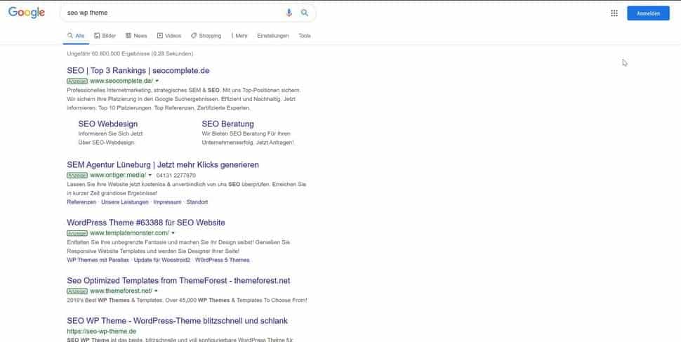 SEO WP Theme Platz 1 bei Google