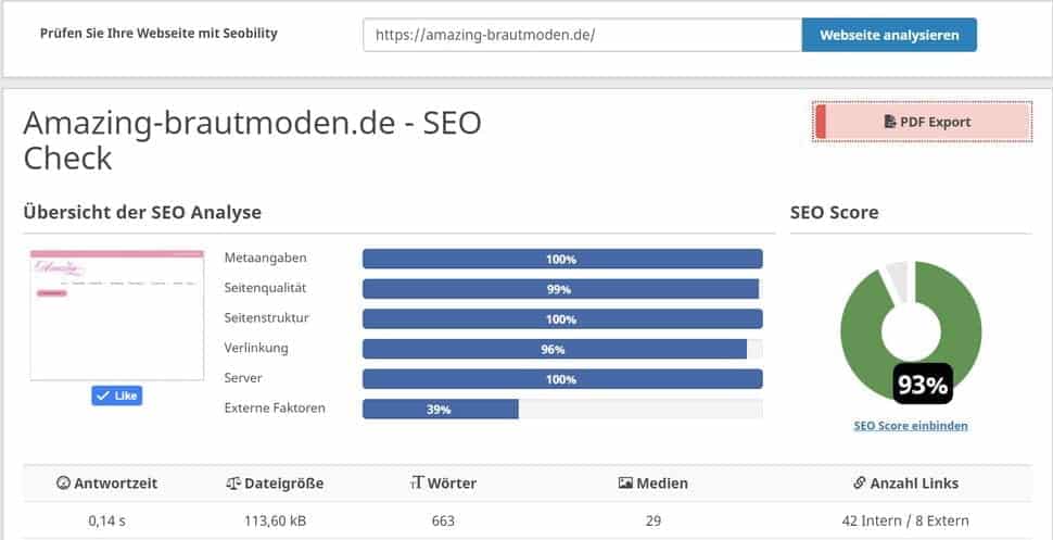 SEO Score nach unserer Optimierung amazing-brautmoden