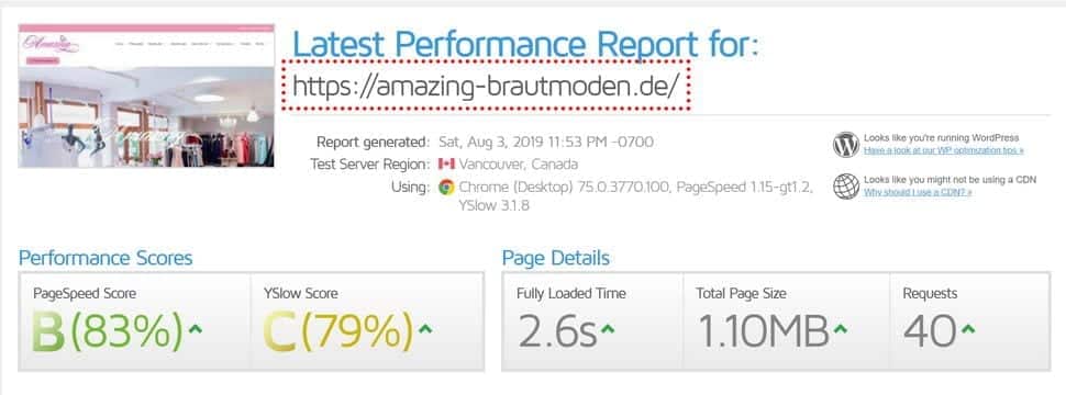 Speed-Test nach unserer Optimierung