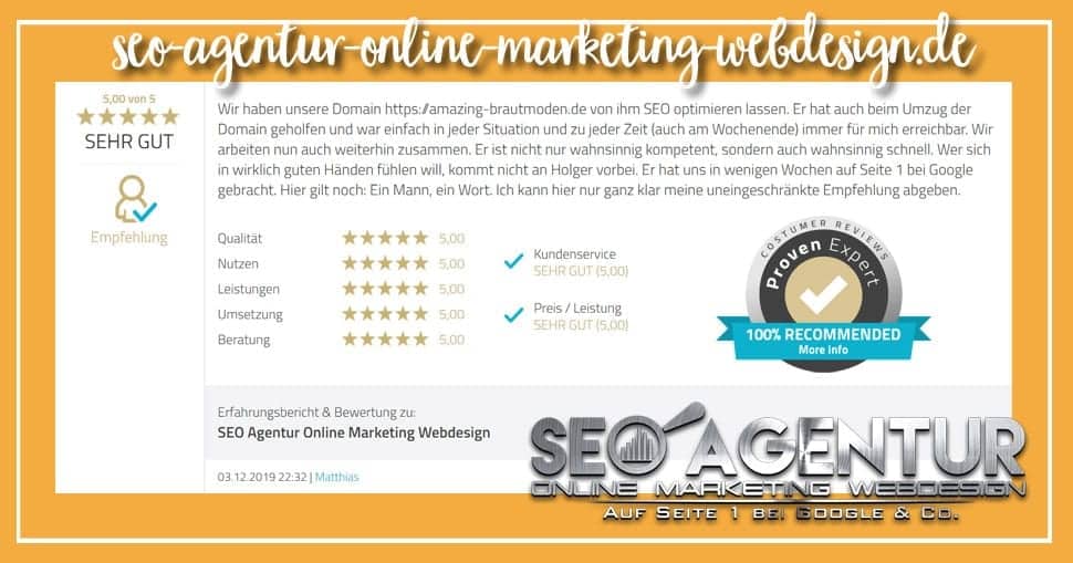 SEO Testimonial Amazing Brautmoden