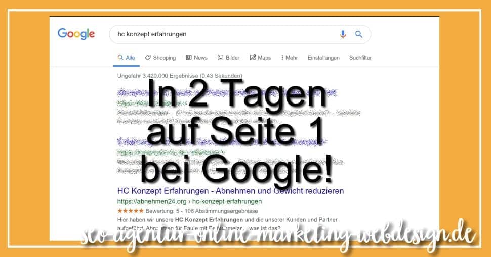 In 2 Tagen auf Seite 1 bei Google