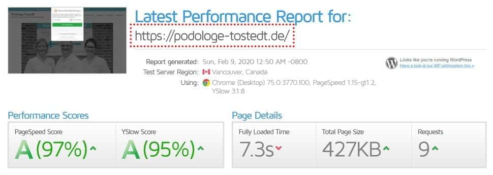Geschwindigkeitstest Case Study Podologe Tostedt