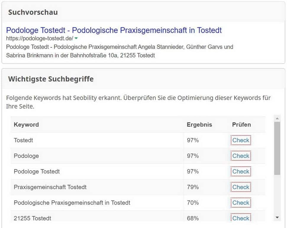 SEO Keyword Bewertung Case Study Podologe Tostedt